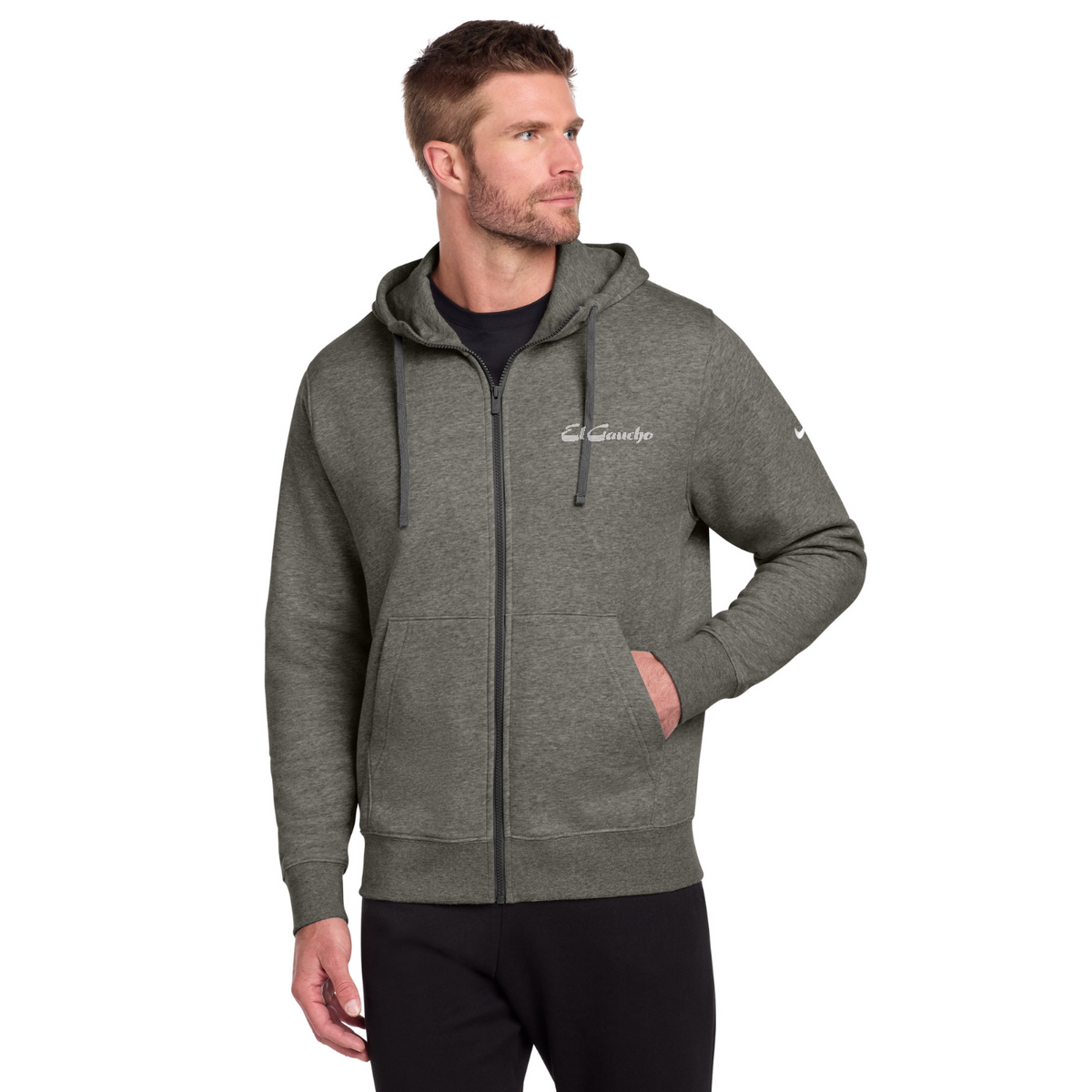 Nike Club Fleece Sleeve Swoosh Full-Zip Hoodie Embroidered - El Gaucho — model