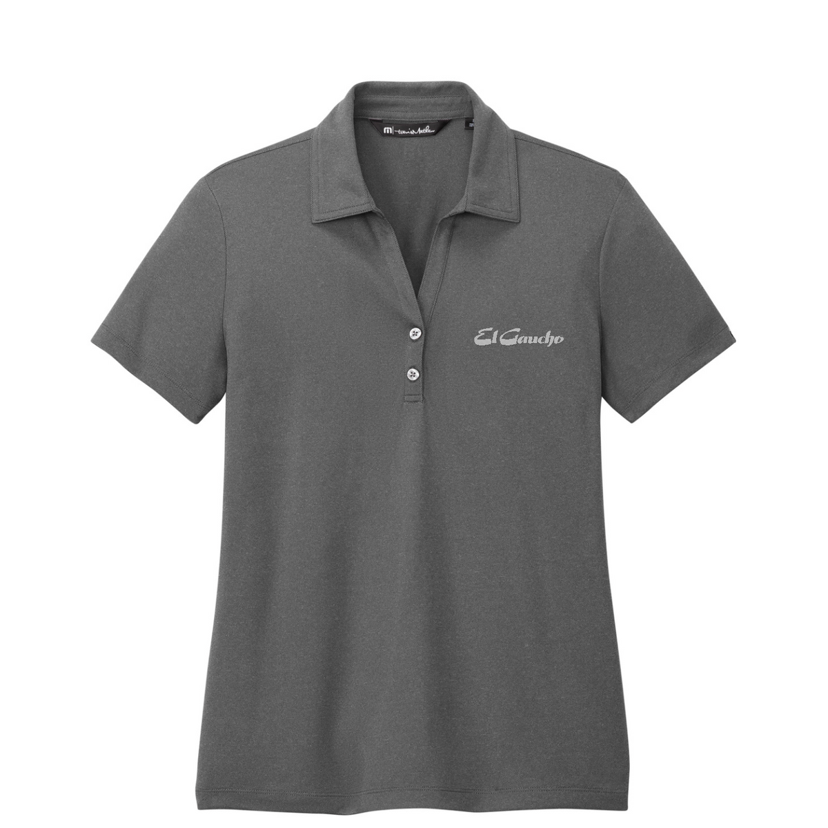 TravisMathew Women's Coto Performance Polo Embroidered - El Gaucho — Quiet Shade Grey/ Black