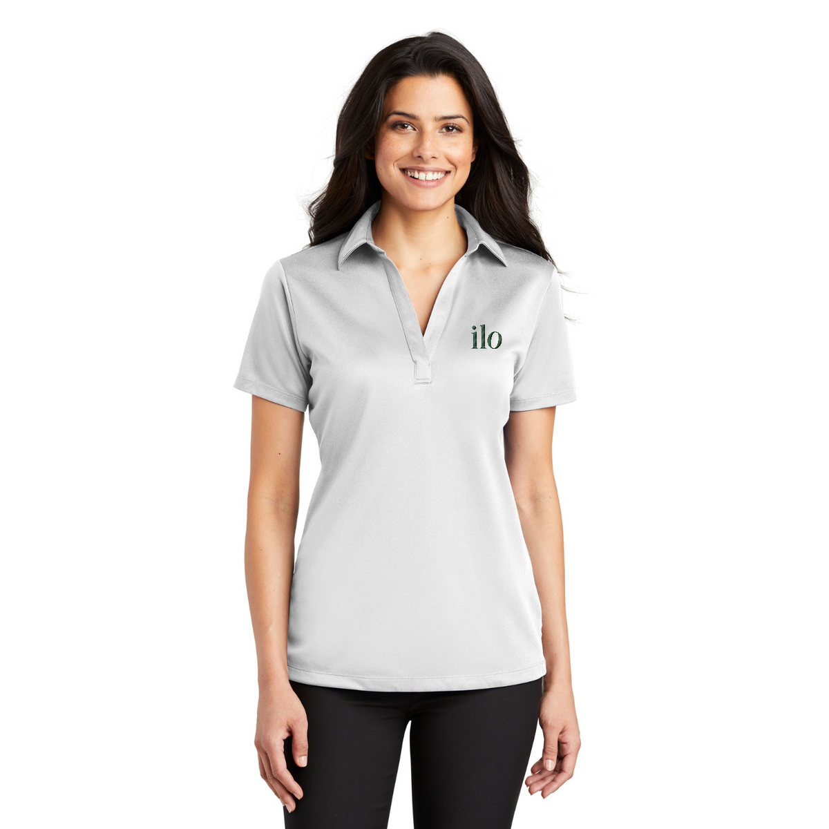 Port Authority Women's Silk Touch Performance Polo Embroidered - Ilo/The Bar — model