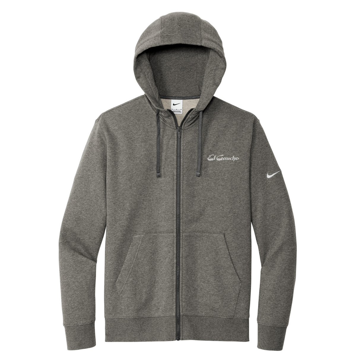 Nike Club Fleece Sleeve Swoosh Full-Zip Hoodie Embroidered - El Gaucho — Charcoal Heather