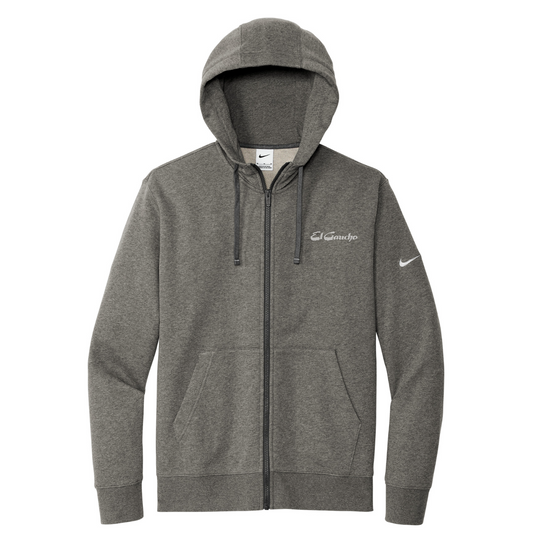 Nike Club Fleece Sleeve Swoosh Full-Zip Hoodie Embroidered - El Gaucho — Charcoal Heather