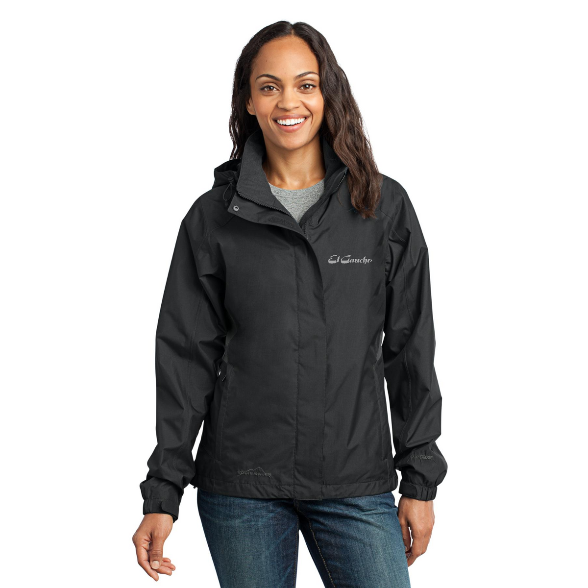 Eddie Bauer Women's Rain Jacket Embroidered - El Gaucho — Black/ Steel Grey