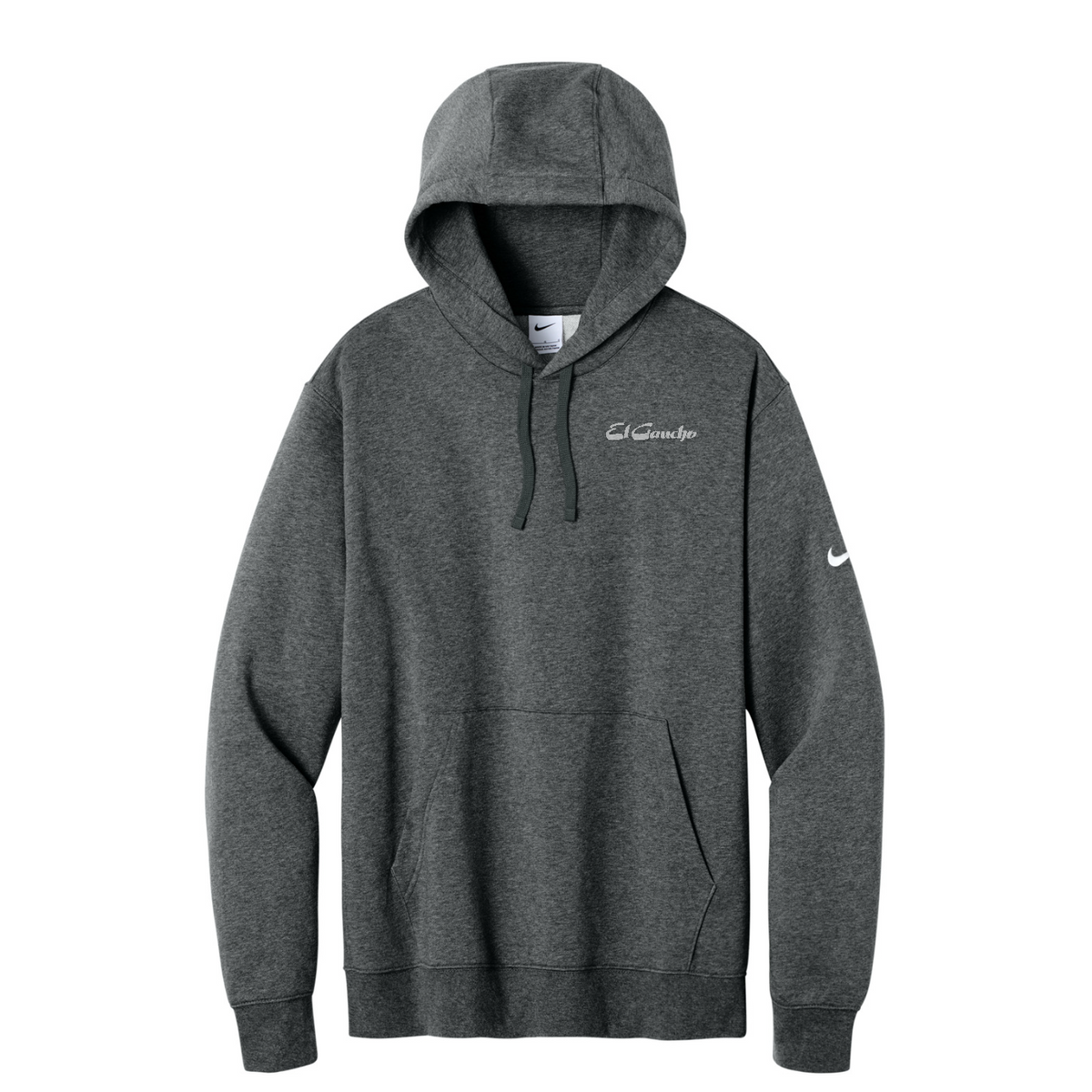 Nike Club Fleece Sleeve Swoosh Pullover Hoodie - El Gaucho — Charcoal Heather