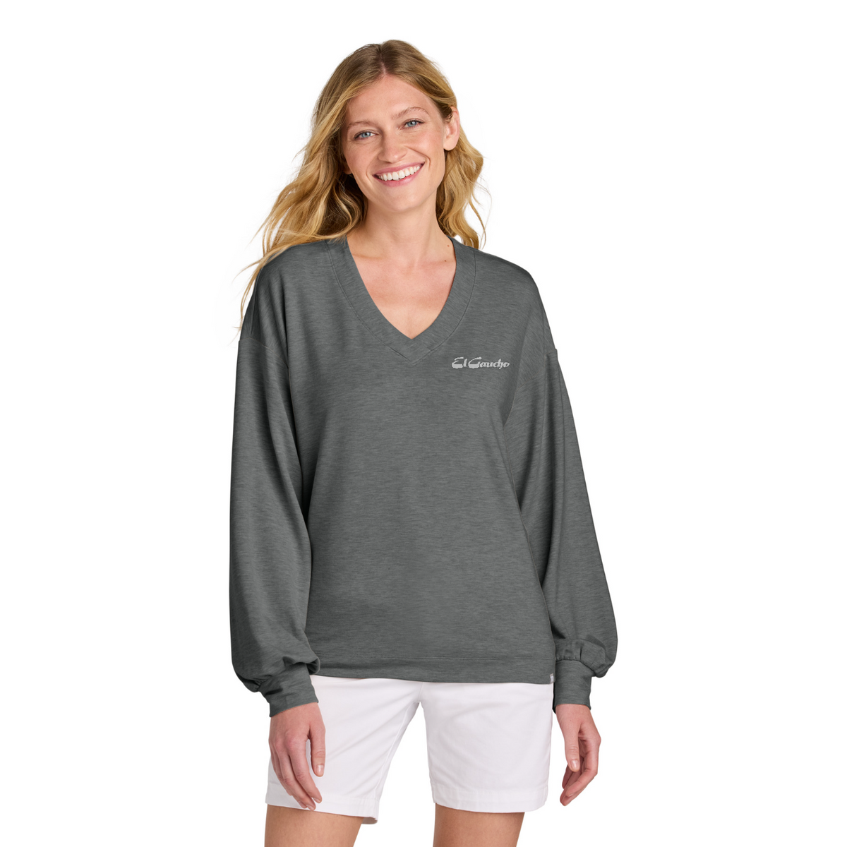 TravisMathew Women's Long Weekend V-Neck - El Gaucho — model