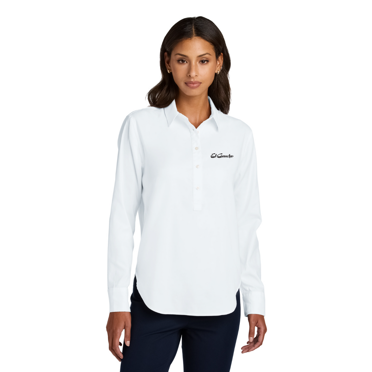 Mercer+Mettle Women's Long Sleeve Modern Oxford Shirt Embroidered - El Gaucho — model