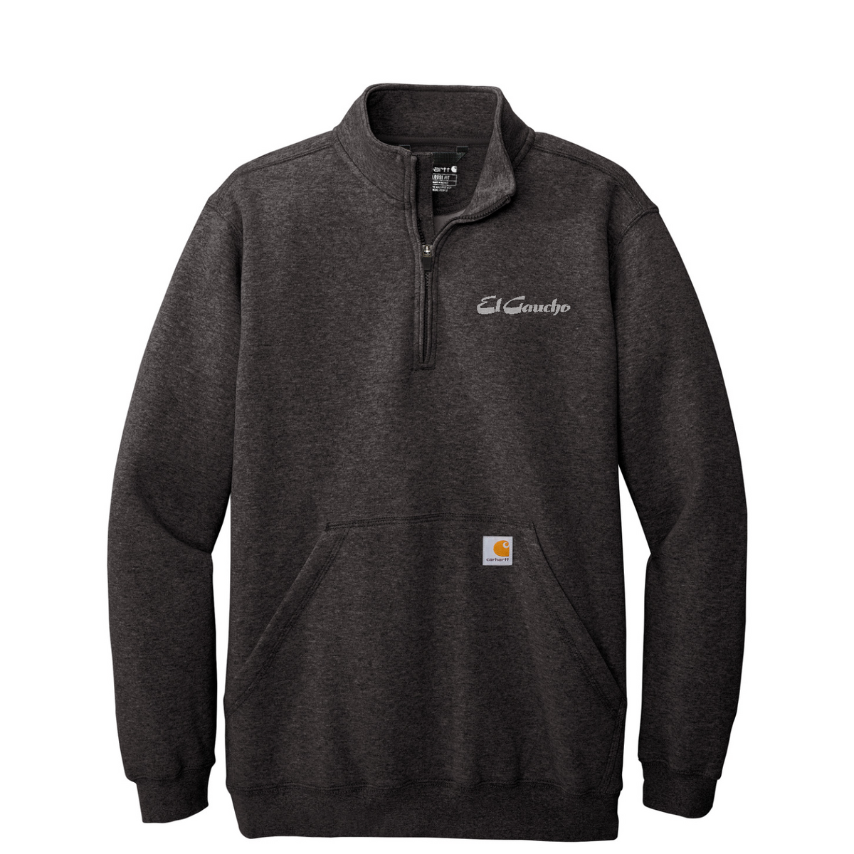 Carhartt Midweight 1/4-Zip Mock Neck Sweatshirt Embroidered - El Gaucho — Carbon Heather