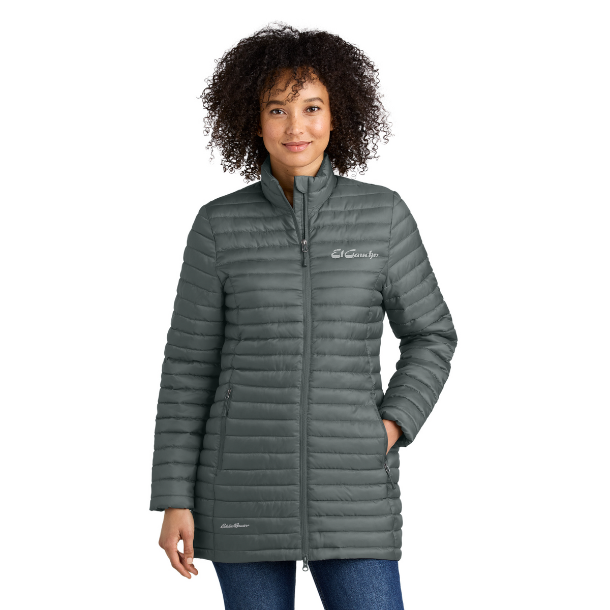 Eddie Bauer Women's Packable Quilted Full-Zip Embroidered - El Gaucho — model