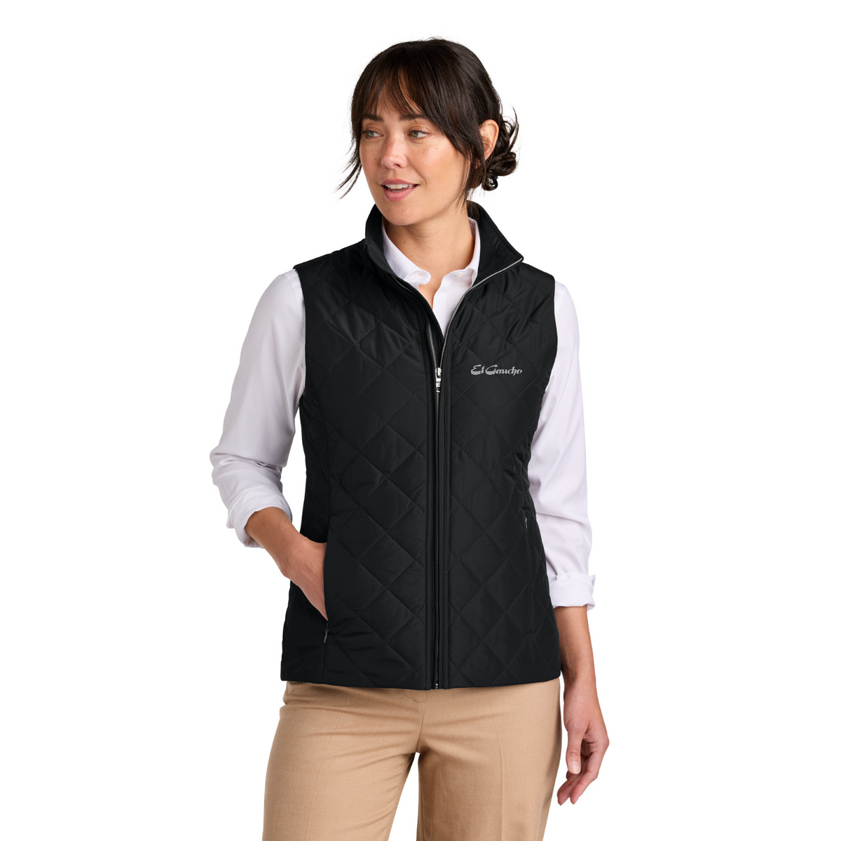 Brooks Brothers Women's Quilted Vest Embroidered - El Gaucho — model