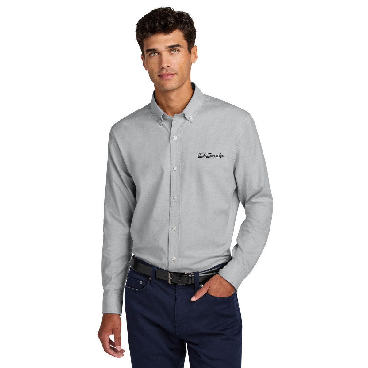 Mercer+Mettle Long Sleeve Modern Oxford Shirt Embroidered - El Gaucho — model